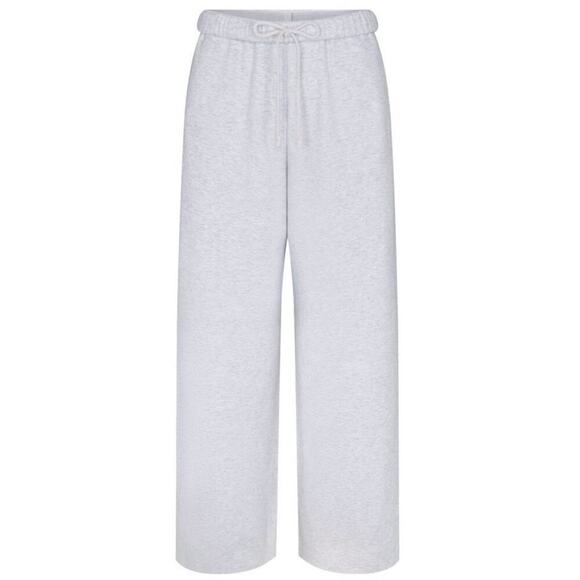 SKIMS Cotton Fleece Classic Straight Leg Pant Light Heather Grey Lounge NEW - Picture 4 of 10